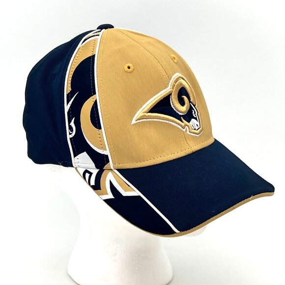 Reebok NFL St. Louis LA Rams Cap Hat Navy & Gold Fitted Stretch Elastic OSFA - Picture 7 of 15